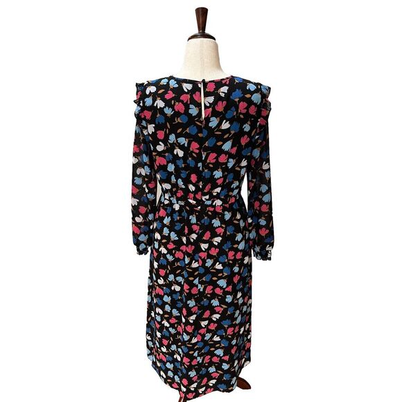 J. Crew Women's Fall Floral Dress Midi Long Sleeve Ruffles Bottom Lined Size 10 - Picture 3 of 13